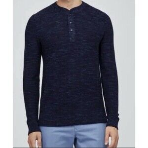 BONOBOS 100% Extra Fine Merino Wool Henley Pullover Sweater Large Slim Navy Blue